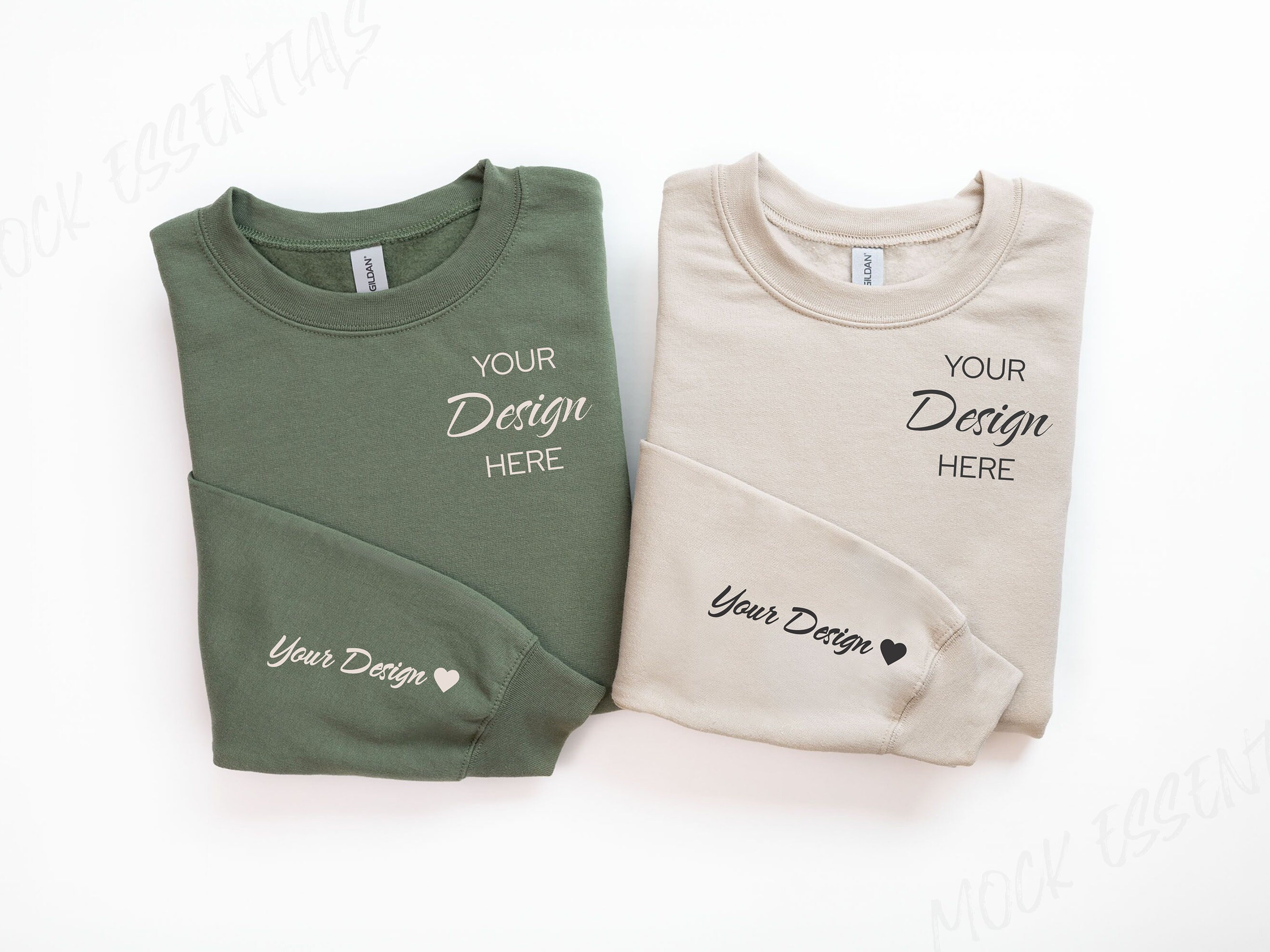 Sleeve Mockup Gildan Sand And Military Green 18000 Couple Mockup Mr Mrs Wedding Mockup Gildan Sweatshirt 18000 Folded Sweatshirt Mock up