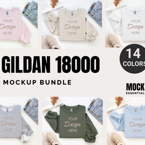 Gildan 18000 Sweatshirt, Mockup Bundle, G180 Crewneck Mock-up Bundle, Flatlay Mockup, Neutral Casual Simple, Fall Winter Gildan 18000 Mocks