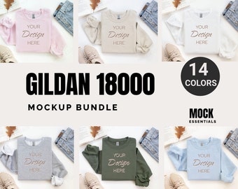 Sudadera Gildan 18000, Paquete de maquetas, Paquete de maquetas de cuello redondo G180, Maqueta Flatlay, Neutral Casual Simple, Otoño Invierno Gildan 18000 Mocks