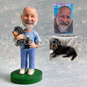 Man With Dog Figurines Custom, Man Bobblehead Custom, Pet Figure Personalized, Halloween Gift For Dad, Grandpa, Christmas Decor Doll Custom