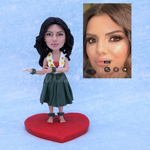 Custom Bobblehead Hula Girl, Custom Figure Doll Hawaiian, Personalized Bobble Head Female, Custom Dashboard Hula Doll, Custom Woman Figurine