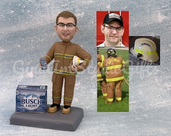 Firemean Bobblehead Custom, Firefighter Figure Personalized, Retirement Gift For Captain, Fireman Cake Topper, Fireman Birthday Gift