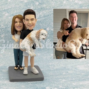 Bobble Head Custom For Couple With Dog, Pet Loss Gift For Husband, Boyfriend, Wife, Girlfriend, Mom, Dad, Custom bobblehead And Dog Figurine