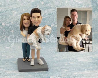 Bobble Head Custom For Couple With Dog, Pet Loss Gift For Husband, Boyfriend, Wife, Girlfriend, Mom, Dad, Custom bobblehead And Dog Figurine
