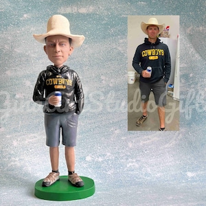 Cowboy Bobblehead Custom, Groomsman Gift Idea, Special Birthday Gift For Spouse, Christmas Gift For Nephew, Son, Boy, Fully Custom Clay Doll
