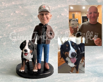 Dog With Man Figurine Custom, Personalized Handmade Gift For Dog Dad, Wedding Cake Topper With Dog, Gift For Friend With Dog, Adoption Gift