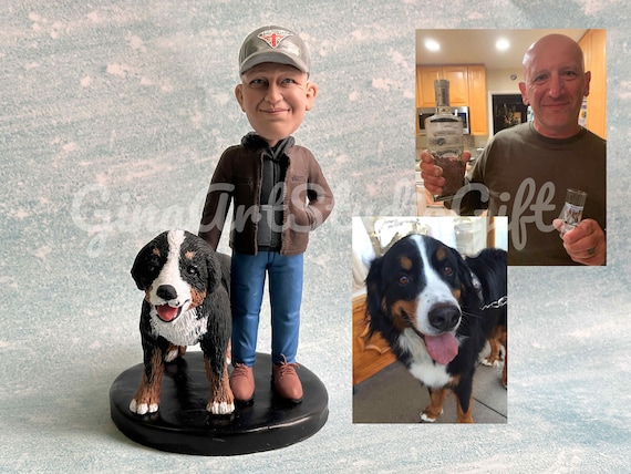 Dog With Man Figurine Custom, Personalized Handmade Gift For Dog Dad, Wedding Cake Topper With Dog, Gift For Friend With Dog, Adoption Gift