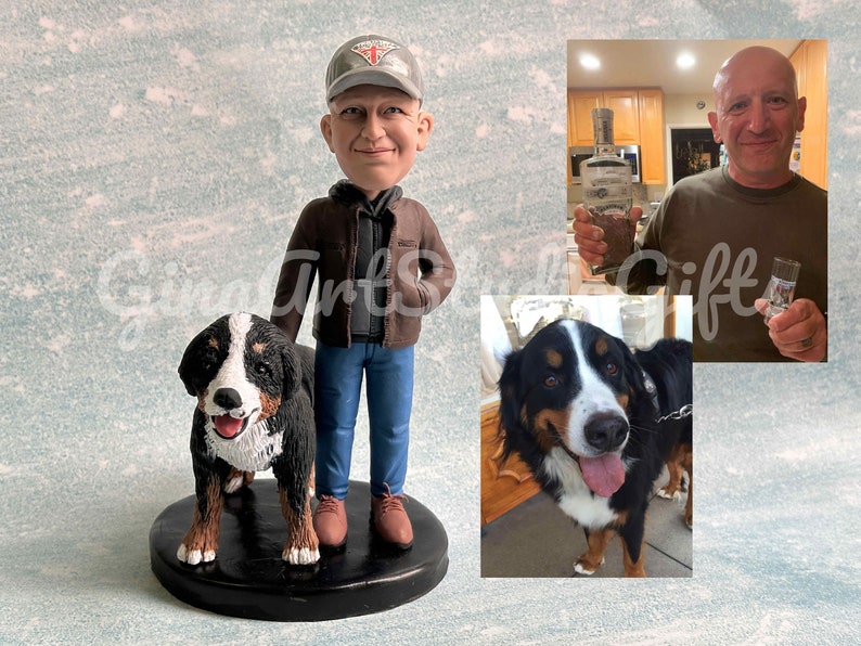 Dog With Man Figurine Custom, Personalized Handmade Gift For Dog Dad, Wedding Cake Topper With Dog, Gift For Friend With Dog, Adoption Gift