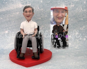 Man In Wheelchair Custom Bobblehead, Cake Topper Personalized for Grandpa, Grandfather, Gift For Disabled, Handicapped People