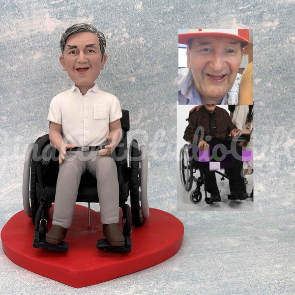 Man In Wheelchair Custom Bobblehead, Cake Topper Personalized for Grandpa, Grandfather, Gift For Disabled, Handicapped People