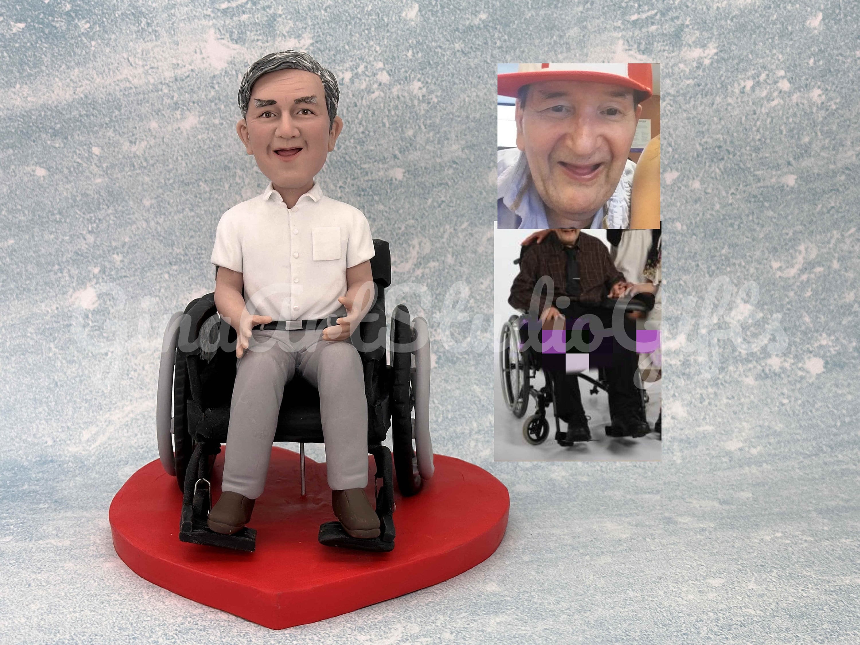Man In Wheelchair Custom Bobblehead, Cake Topper Personalized for Grandpa, Grandfather, Gift For Disabled, Handicapped People