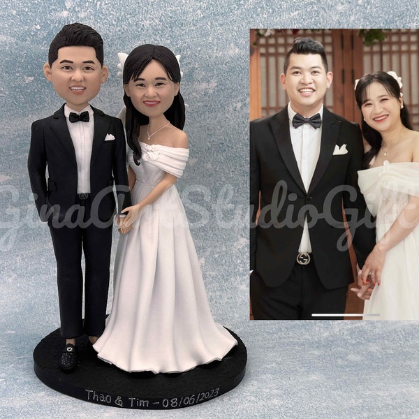 Wedding Couple Bobbleheads Custom, Wedding Cake Toppers, Wedding Gift, Wedding Figurine, Bobble Head Couple, Price For Couple-Groom & Bride