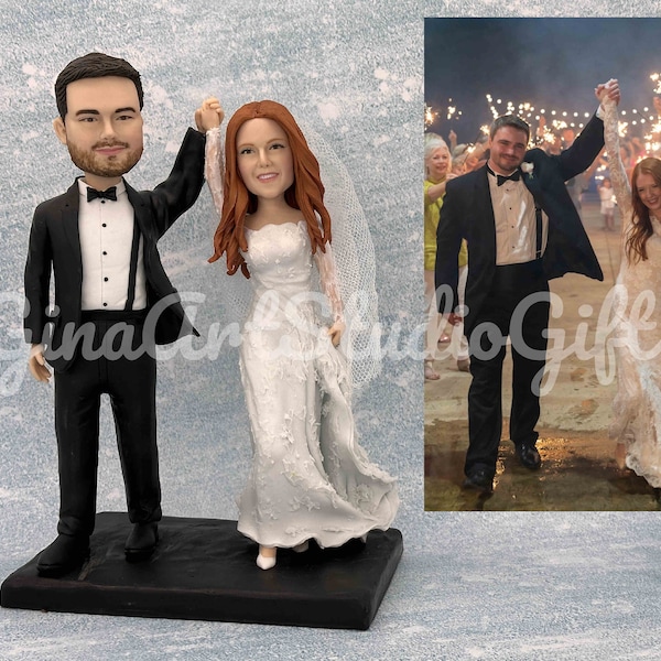 Wedding Cake Topper Fully Custom, Couple Bobblehead Custom, Groom And Bride handmade Statue Personalized, Gift Idea For Fiance And Fiancee