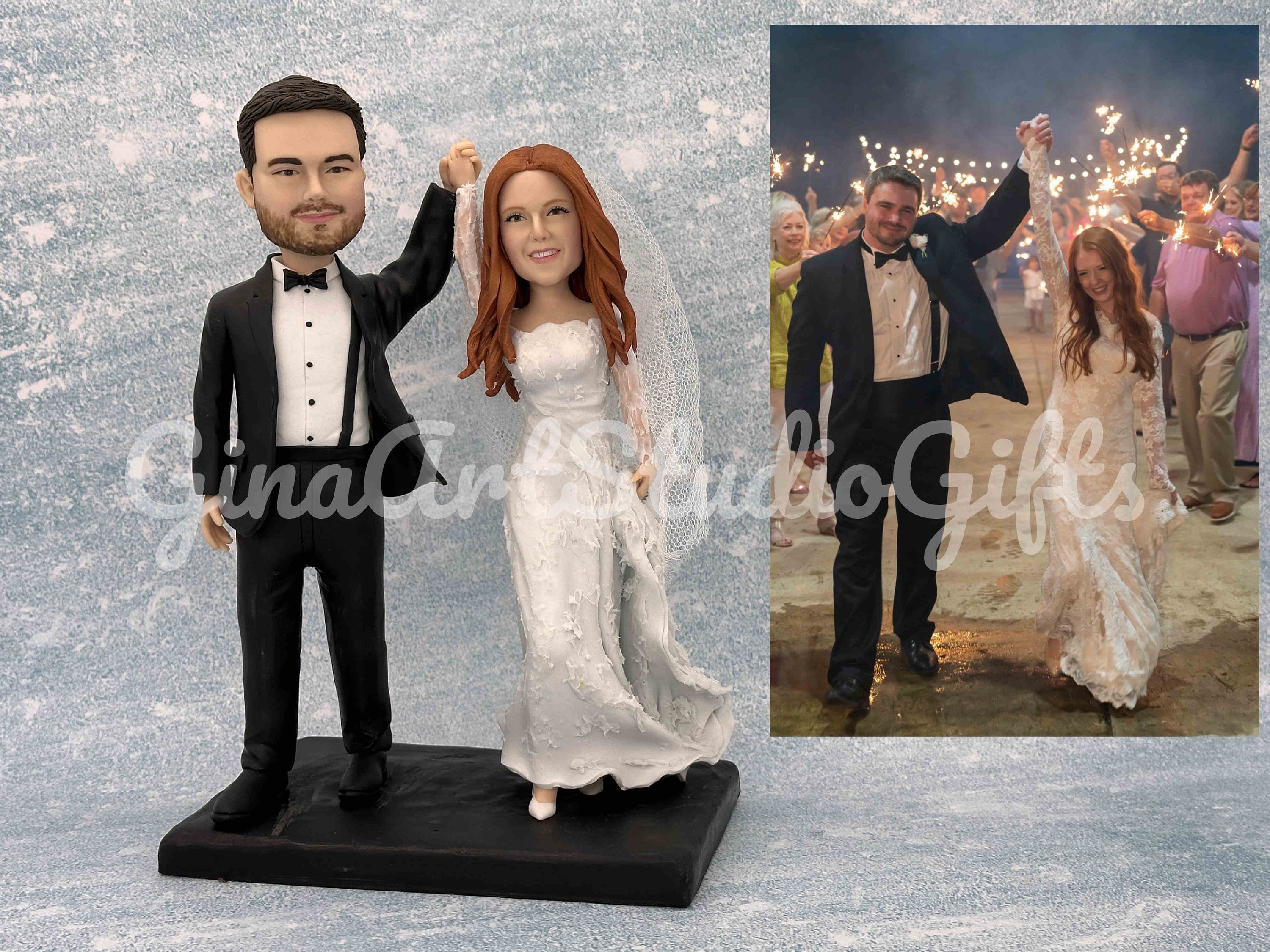 Wedding Cake Topper Fully Custom, Couple Bobblehead Custom, Groom And Bride handmade Statue Personalized, Gift Idea For Fiance And Fiancee