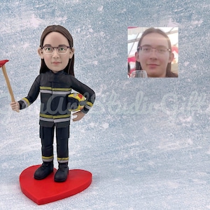 Fireman Bobblehead Custom, Birthday Cake Topper For Firefighter, Statue For Fire Guard, Christmas Gift For Fireman Husband Or Boyfriend