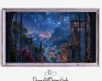 Window into Velaris Night Court TV Art Digital Download Sarah J Maas Bookish Decor, ACOTAR Printable Wallpaper, City of Starlight SJM Gift