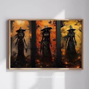Dark Gothic Witch Print: Spooky Skeleton Halloween Art (Digital Download)