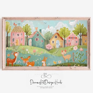 Estampado de animales del bosque para niño y niña, género neutro, baby shower, decoración de guardería, arte de pared imprimible, bosque, conejo, ciervo, zorro, cuento de hadas, pueblo decorativo