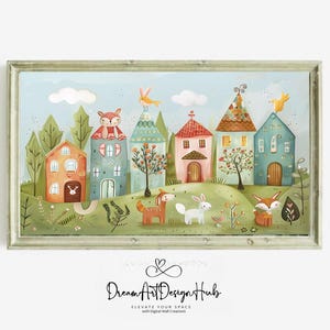 Estampado de animales del bosque para niño y niña, género neutro, baby shower, decoración de guardería, arte de pared imprimible, bosque, conejo, ciervo, zorro, cuento de hadas, pueblo decorativo