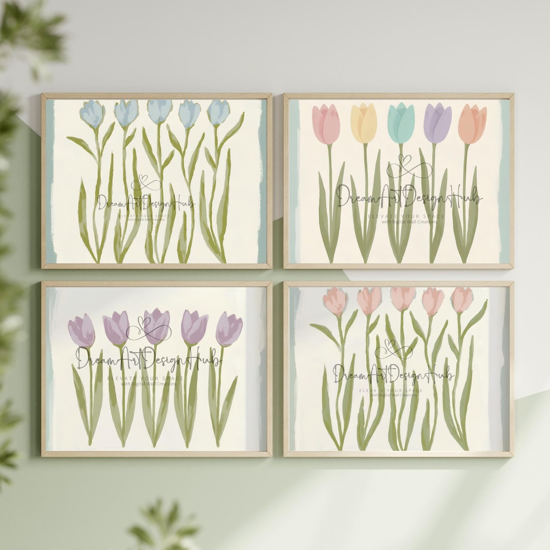 Pastel Tulip Wall Art Set | Botanical Flower Prints, Minimalist ...