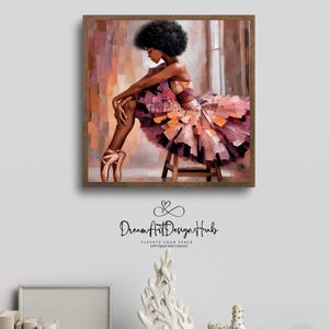 graceful black woman dancer wall art celebrating strength poise and feminine energy, elegant ballet dancer print bringing inspiration and sophistication to bedroom or living room