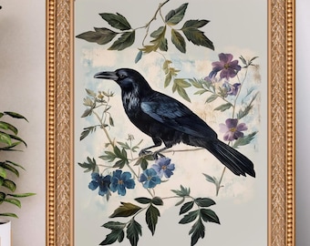 Gothic Raven Print: Vintage Bird Wall Art, Dark Academia Decor (Digital Download)
