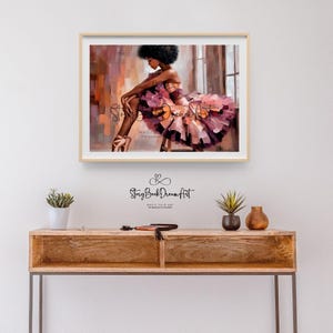 African American ballerina artwork adding beauty and representation to modern home decor, graceful black woman dancer wall art celebrating strength poise and feminine energy