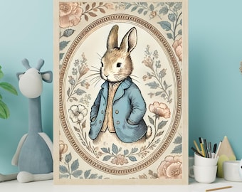 Vintage Peter Rabbit bos kinderkamer decoraties afdrukbare baby kinderkamer muur kunst toile behang cottagecore cutecore stijl digitale print