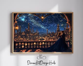 Decoração de parede ACOTAR de Feyre & Rhysand para TV Velaris | Corte Noturna, Cidade das Estrelas | Presente para amantes de livros da SJM Merch | Papel de parede para TV com moldura