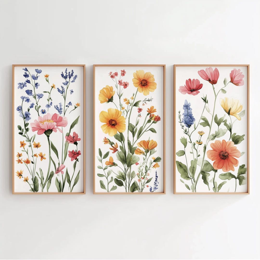 Wildflower Print Set: Boho Floral Nursery Wall Art (digital Download ...