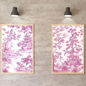 Pink Chinoiserie Print Set: Vintage Floral Wall Art (Digital Download)