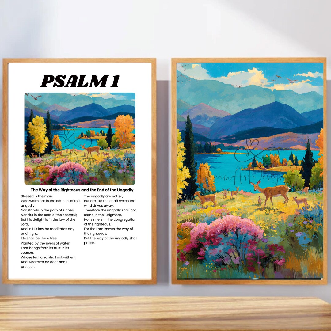 Psalm 1 Digital Wall Art Printable • Autumn Deer Landscape Scripture ...