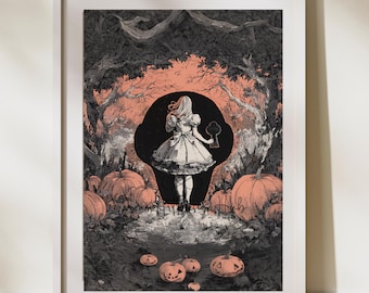 Gothic Halloween Pumpkin Forest Print: Dark Fantasy Wonderland (Digital Download)