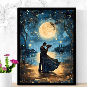 Moonlight and Dancing Eclipse Botanical Inspired wall Art Print or Canvas Dark Cottagecore Decor Academia Poster Moody Moonlit Floral Night