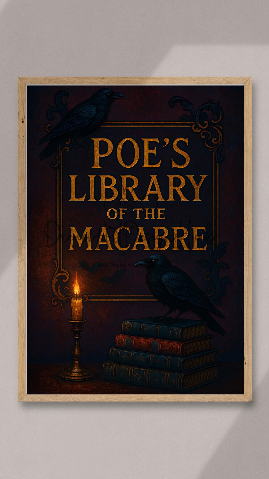 Poe's Raven Library Art Print: Gothic Dark Academia Wall Decor (digital ...
