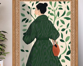 Green Coat Boho Wall Art: Abstract Line Printable (Digital Download)