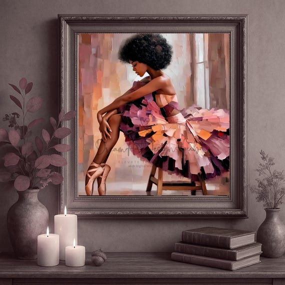 Black Ballerina Wall Art African American Dancer Printable | Elegant Black Woman Ballet Decor | Modern Bedroom or Studio Art print