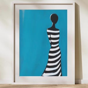 Royal Blue Abstract Woman Print: Nordic Geometric Wall Art (Digital Download)