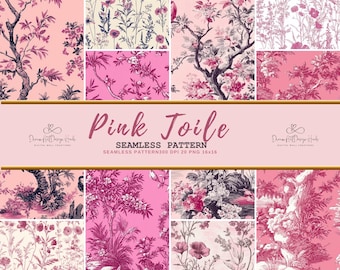 Pink Chinoiserie Toile de Jouy Seamless Pattern: Vintage French Floral (Digital Download)