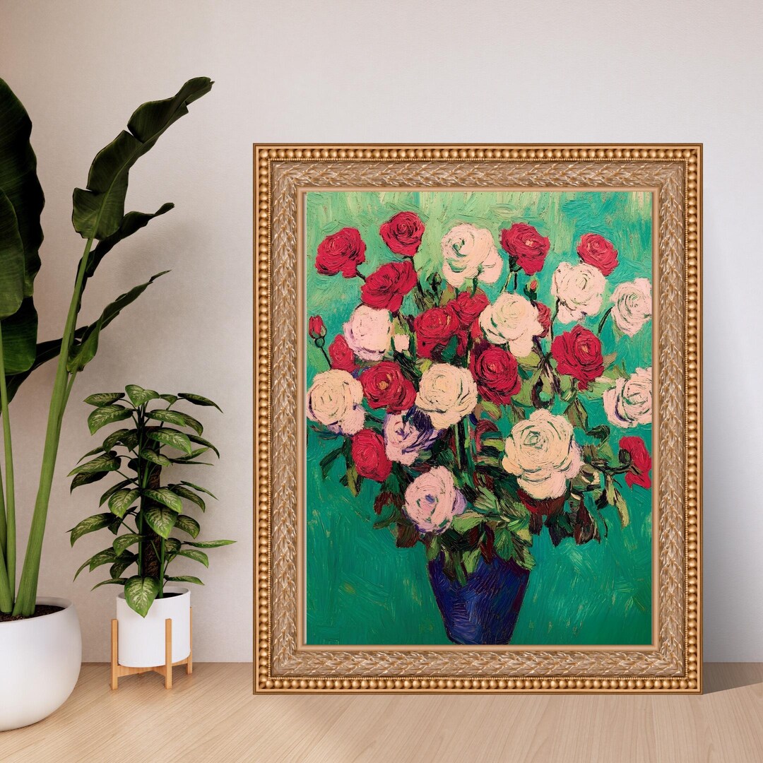 Red & Pink Roses Vintage Floral Printable Wall Art Cottagecore ...