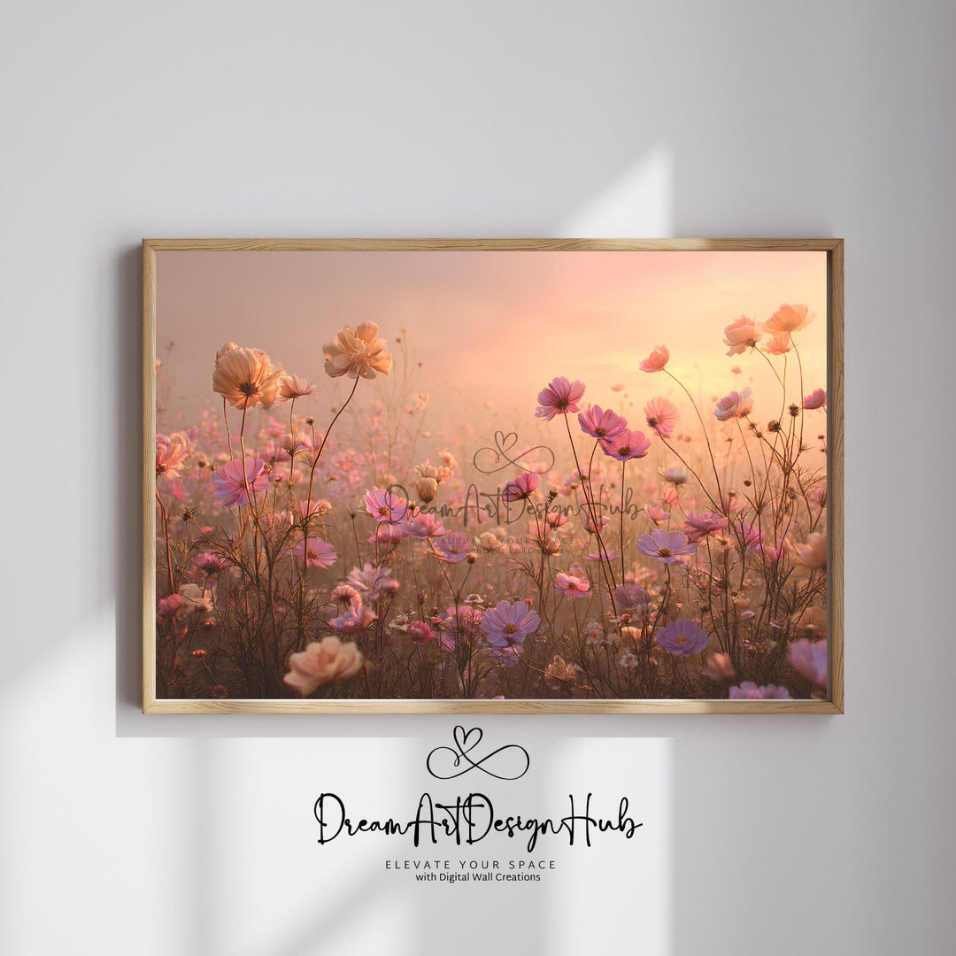 Pink Wildflower Sunset Wall Art Print | Romantic Floral Nature ...