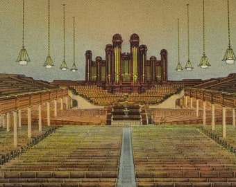 905 - The Tabernacle Choir and Organ, great "Mormon" Tabernacle, Salt Lake City, Utah Vintage Linen Postcard 1938 Deseret Book Co.