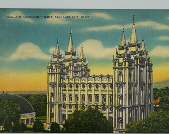 916 - "Mormon" Temple Square, Salt Lake City, Utah Vintage Linen Postcard