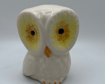 Vintage White Owl with Large Yellow Eyes