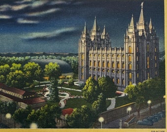 1022 - The "Mormon" Temple, Salt Lake City, Utah Vintage Linen Postcard