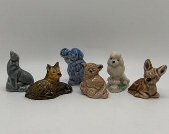 Wade Whimsies Red Rose Tea Figurines Poodle, Fawn, Clown, Dog, Sea Lion and Bush Baby