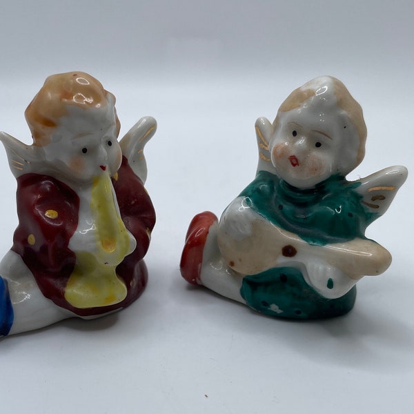 Set of Two Vintage Angels Playing Musical Instruments Made in Occupied Japan