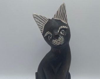 Black Cat Hand Carved and Hand Painted 6" Tall