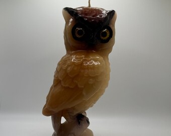 1970s Owl Candle with Glassy Eyes 8" Tall Never Burned