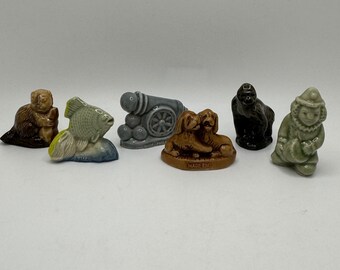 Wade Whimsies Red Rose Tea Figurines Beaver, Fish, Cannon, Two Dogs, Gorilla and Clown